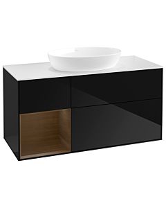 Villeroy und Boch Finion Villeroy und Boch GA61GNPH 120cm, plaque de recouvrement blanc mat, emotion, étagères Walnut Veneer , Glossy Black Lacquer