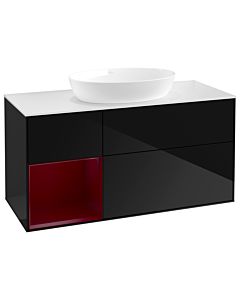 Villeroy und Boch Finion Villeroy und Boch GA61HBPH 120cm, plaque de recouvrement blanc mat, Emotion, étagères Peony laqué mat, Glossy Black Lacquer