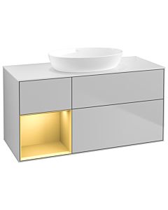Villeroy und Boch Finion Waschtischunterschrank GA61HFGJ 120cm, Abdeckplatte white matt, Emotion, Regale Gold matt lacquer, Light grey matt
