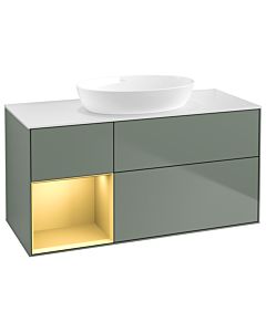 Villeroy und Boch Finion Waschtischunterschrank GA61HFGM 120cm, Abdeckplatte white matt, Emotion, Regale Gold matt lacquer, Olive Matt Lacquer