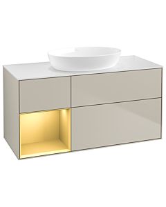 Villeroy und Boch Finion Villeroy und Boch GA61HFHH 120cm, plaque de recouvrement blanc mat, Emotion, étagères laqué mat or, Sand Matt Lacquer