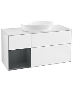Villeroy und Boch Finion Waschtischunterschrank GA61HGGF 120cm, Abdeckplatte white matt, Emotion, Regale Midnight matt lacquer, Glossy white lacquer