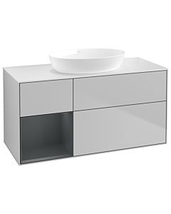 Villeroy und Boch Finion Villeroy und Boch GA61HGGJ 120cm, plaque de recouvrement blanc mat, Emotion, étagères laqué mat Midnight, gris clair mat