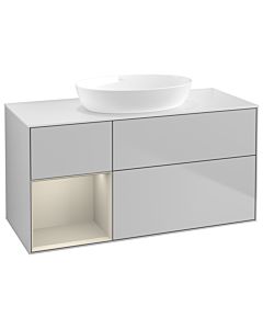 Villeroy und Boch Finion Villeroy und Boch GA61HHGJ 120cm, plaque de recouvrement blanc mat, Emotion, étagères sable laqué mat, gris clair mat