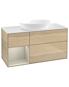 Villeroy und Boch Finion Waschtischunterschrank GA61HHPC 120cm, Abdeckplatte white matt, Emotion, Regale sand matt lacquer, Oak Veneer