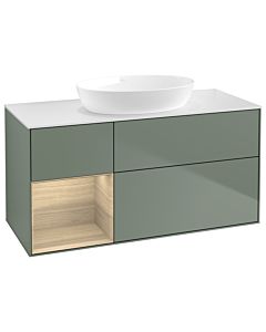 Villeroy und Boch Finion Villeroy und Boch GA61PCGM 120cm, plaque de recouvrement blanc mat, emotion, étagères Oak Veneer , Olive Matt Lacquer