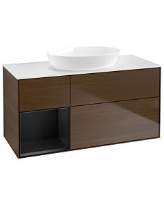 Villeroy und Boch Finion Villeroy und Boch Finion GA61PDGN 120cm, cover plate white matt, Emotion, shelves black matt lacquer, walnut veneer