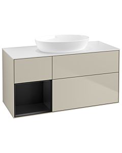 Villeroy und Boch Finion Waschtischunterschrank GA61PDHH 120cm, Abdeckplatte white matt, Emotion, Regale Black matt lacquer, Sand Matt Lacquer