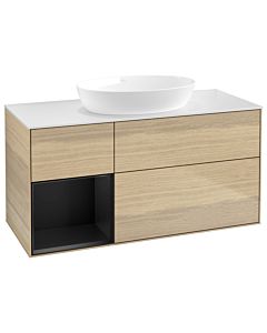 Villeroy und Boch Finion Waschtischunterschrank GA61PDPC 120cm, Abdeckplatte white matt, Emotion, Regale Black matt lacquer, Oak Veneer
