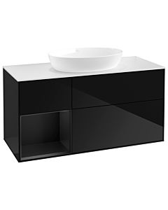 Villeroy und Boch Finion Waschtischunterschrank GA61PDPH 120cm, Abdeckplatte white matt, Emotion, Regale Black matt lacquer, Glossy Black Lacquer