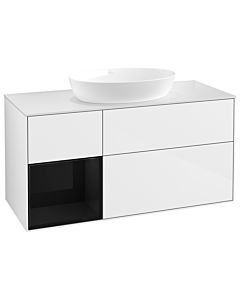 Villeroy und Boch Finion Waschtischunterschrank GA61PHGF 120cm, Abdeckplatte white matt, Emotion, Regale Glossy black lacquer, Glossy white lacquer