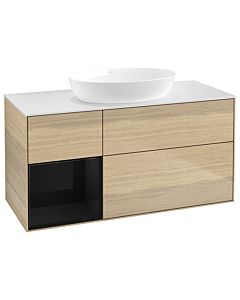 Villeroy und Boch Finion Waschtischunterschrank GA61PHPC 120cm, Abdeckplatte white matt, Emotion, Regale Glossy black lacquer, Oak Veneer