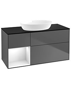 Villeroy und Boch Finion Waschtischunterschrank GA62GFGK 120cm, Abdeckplatte black matt, Emotion, Regale Glossy white lacquer, Anthracite matt