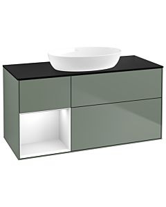 Villeroy und Boch Finion Villeroy und Boch Finion GA62GFGM 120cm, cover plate black matt, Emotion, shelves Glossy white lacquer, Olive Matt Lacquer