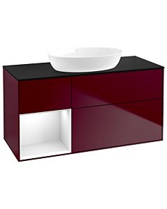 Villeroy und Boch Finion Villeroy und Boch GA62GFHB 120cm, plaque de recouvrement noire mate, Emotion, étagères Peony Matt blanc brillant, Peony Matt