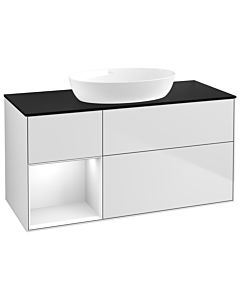 Villeroy und Boch Finion Villeroy und Boch Finion GA62GFMT 120cm, cover plate black matt, Emotion, shelves Glossy white lacquer, White matt lacquer