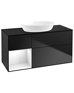 Villeroy und Boch Finion Villeroy und Boch Finion GA62GFPD 120cm, cover plate black matt, Emotion, shelves Glossy white lacquer, Black matt lacquer