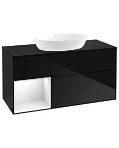 Villeroy und Boch Finion Waschtischunterschrank GA62GFPH 120cm, Abdeckplatte black matt, Emotion, Regale Glossy white lacquer, Glossy Black Lacquer