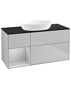 Villeroy und Boch Finion Waschtischunterschrank GA62GJGJ 120cm, Abdeckplatte black matt, Emotion, Regale Light grey matt lacquer, Light grey matt