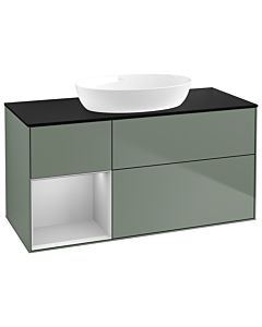 Villeroy und Boch Finion Waschtischunterschrank GA62GJGM 120cm, Abdeckplatte black matt, Emotion, Regale Light grey matt lacquer, Olive Matt Lacquer