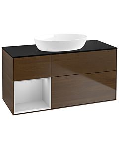 Villeroy und Boch Finion Waschtischunterschrank GA62GJGN 120cm, Abdeckplatte black matt, Emotion, Regale Light grey matt lacquer, Walnut veneer