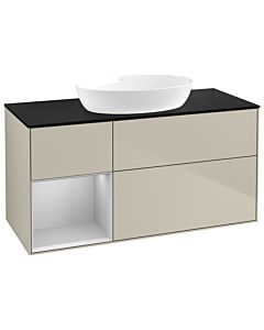 Villeroy und Boch Finion Waschtischunterschrank GA62GJHH 120cm, Abdeckplatte black matt, Emotion, Regale Light grey matt lacquer, Sand Matt Lacquer