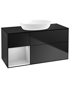 Villeroy und Boch Finion Waschtischunterschrank GA62GJPD 120cm, Abdeckplatte black matt, Emotion, Regale Light grey matt lacquer, Black matt lacquer