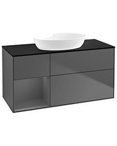 Villeroy und Boch Finion Villeroy und Boch GA62GKGK 120cm, plaque de recouvrement noire mate, Emotion, étagères laquées anthracite mat, anthracite mat