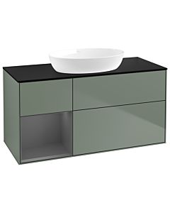 Villeroy und Boch Finion Waschtischunterschrank GA62GKGM 120cm, Abdeckplatte black matt, Emotion, Regale Anthracite matt lacquer, Olive Matt Lacquer