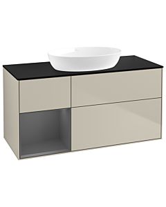 Villeroy und Boch Finion GA62GKHH 120cm, plaque de recouvrement noire mate, Emotion, étagères Sand Matt Lacquer anthracite mat, Sand Matt Lacquer