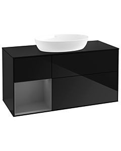 Villeroy und Boch Finion Waschtischunterschrank GA62GKPH 120cm, Abdeckplatte black matt, Emotion, Regale Anthracite matt lacquer, Glossy Black Lacquer