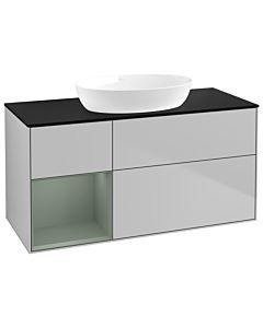 Villeroy und Boch Finion Villeroy und Boch GA62GMGJ 120cm, plaque de recouvrement noir mat, Emotion, étagères laqué olive mat, gris clair mat