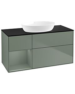 Villeroy und Boch Finion Waschtischunterschrank GA62GMGM 120cm, Abdeckplatte black matt, Emotion, Regale Olive matt lacquer, Olive Matt Lacquer