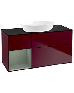 Villeroy und Boch Finion Villeroy und Boch GA62GMHB 120cm, plaque de recouvrement noir mat, Emotion, étagères laqué olive mat, Peony Matt