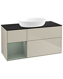 Villeroy und Boch Finion Waschtischunterschrank GA62GMHH 120cm, Abdeckplatte black matt, Emotion, Regale Olive matt lacquer, Sand Matt Lacquer