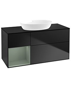 Villeroy und Boch Finion Waschtischunterschrank GA62GMPD 120cm, Abdeckplatte black matt, Emotion, Regale Olive matt lacquer, Black matt lacquer