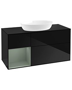 Villeroy und Boch Finion Waschtischunterschrank GA62GMPH 120cm, Abdeckplatte black matt, Emotion, Regale Olive matt lacquer, Glossy Black Lacquer