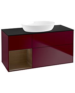 Villeroy und Boch Finion Villeroy und Boch GA62GNHB 120cm, plaque de recouvrement noir mat, Emotion, étagères Walnut Veneer , Peony Matt