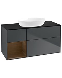 Villeroy und Boch Finion Villeroy und Boch GA62GNHG 120cm, plaque de recouvrement noir mat, Emotion, étagères Walnut Veneer , Midnight Blue Matt Lacquer