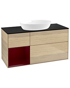 Villeroy und Boch Finion Villeroy und Boch GA62HBPC 120cm, plaque de recouvrement noire mate, Emotion, étagères en laque matte Peony , Oak Veneer