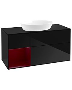 Villeroy und Boch Finion GA62HBPH 120cm, plaque de recouvrement noire mate, Emotion, étagères en laque matte Peony , Glossy Black Lacquer