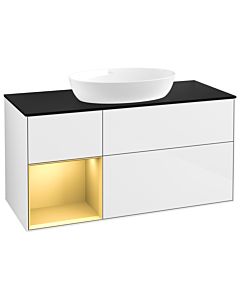 Villeroy und Boch Finion Waschtischunterschrank GA62HFGF 120cm, Abdeckplatte black matt, Emotion, Regale Gold matt lacquer, Glossy white lacquer