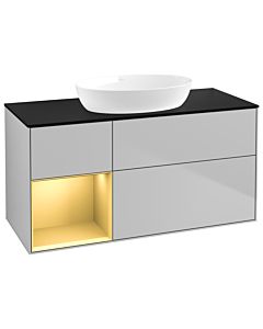 Villeroy und Boch Finion Waschtischunterschrank GA62HFGJ 120cm, Abdeckplatte black matt, Emotion, Regale Gold matt lacquer, Light grey matt