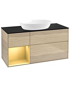 Villeroy und Boch Finion Villeroy und Boch GA62HFPC 120cm, plaque de recouvrement noir mat, Emotion, étagères laqué mat or, Oak Veneer