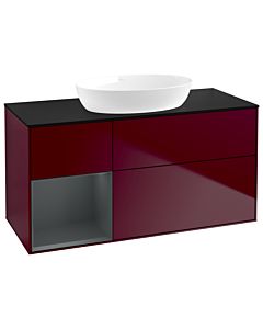 Villeroy und Boch Finion Villeroy und Boch GA62HGHB 120cm, plaque de recouvrement noire mate, Emotion, étagères laqué mat Midnight, Peony Matt