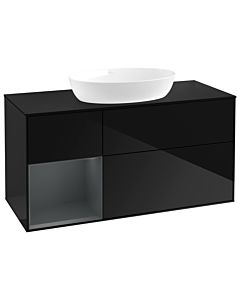 Villeroy und Boch Finion GA62HGPH 120cm, plaque de recouvrement noire mate, Emotion, étagères laqué mat Midnight, Glossy Black Lacquer