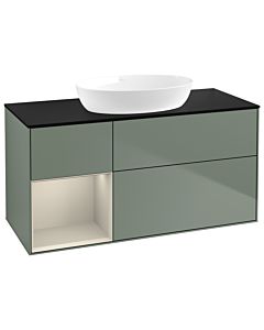 Villeroy und Boch Finion Waschtischunterschrank GA62HHGM 120cm, Abdeckplatte black matt, Emotion, Regale sand matt lacquer, Olive Matt Lacquer