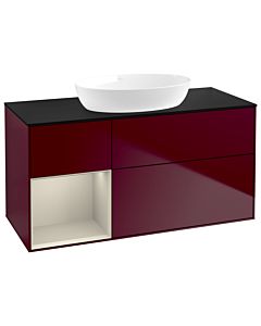 Villeroy und Boch Finion Villeroy und Boch GA62HHHB 120cm, plaque de recouvrement noir mat, Emotion, étagères sable laqué mat, Peony Matt