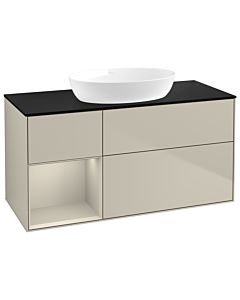 Villeroy und Boch Finion Waschtischunterschrank GA62HHHH 120cm, Abdeckplatte black matt, Emotion, Regale sand matt lacquer, Sand Matt Lacquer