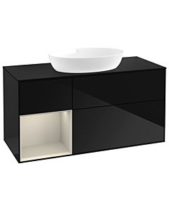Villeroy und Boch Finion Waschtischunterschrank GA62HHPH 120cm, Abdeckplatte black matt, Emotion, Regale sand matt lacquer, Glossy Black Lacquer